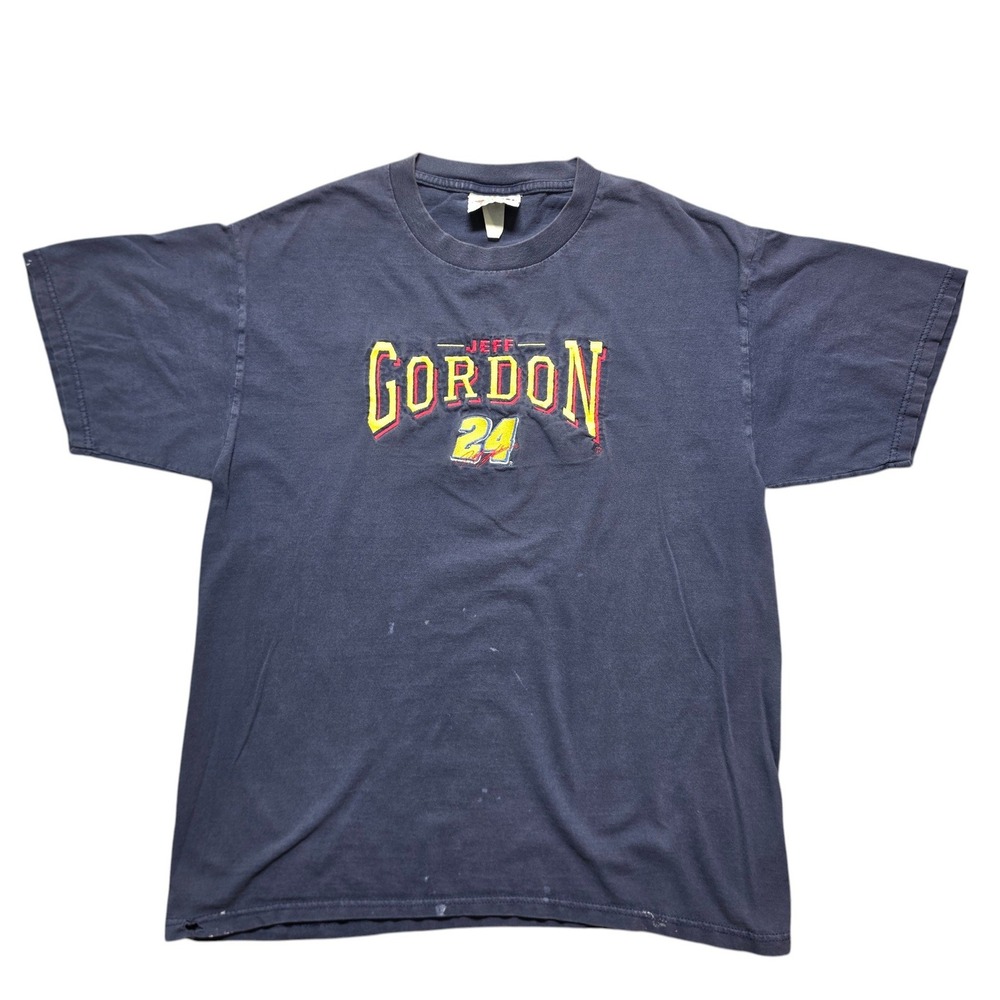 90s Grunge Vintage Embroidered NASCAR Racing T-Shirt Mens Large Navy